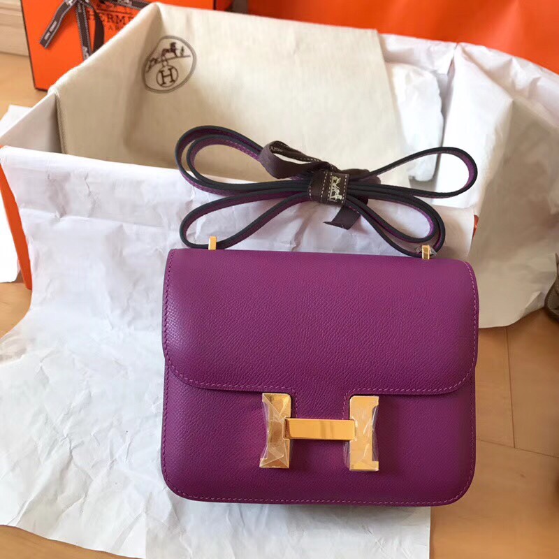 Hermes Constance 24cm Shoulder Bag In Anemone Epsom Leather